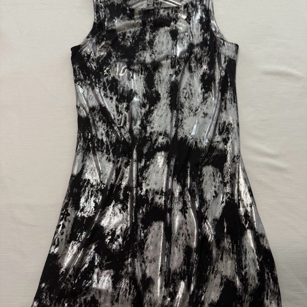 Linea Dimani Black & Silver Metallic Slinky Mini Dress XS